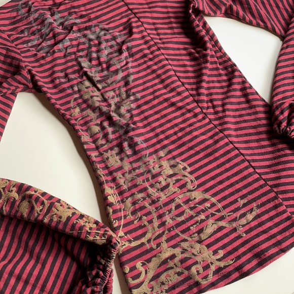 Eleven 44 | Burgundy & Black Striped Filigree Top | M - Picture 9 of 16